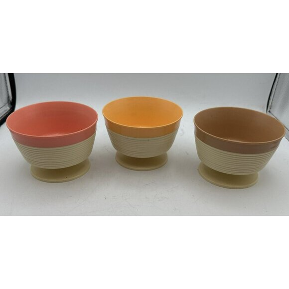 Raffiaware by Thermo-Temp Footed Ice Cream Bowls ~ Lot of 3~ MCM Pastels Vtg - Picture 1 of 8